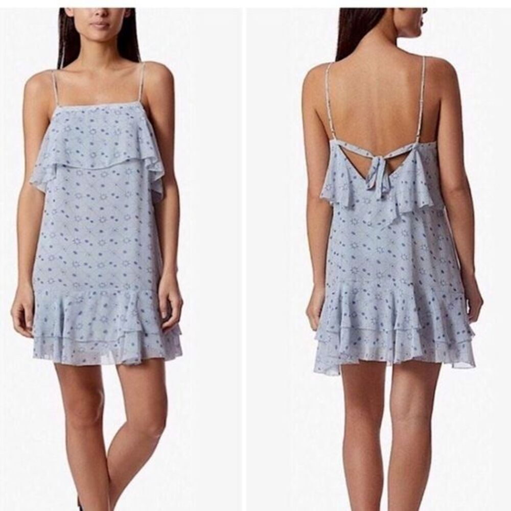 Avec Les Filles Light Blue Floral Ruffle Mini Dress